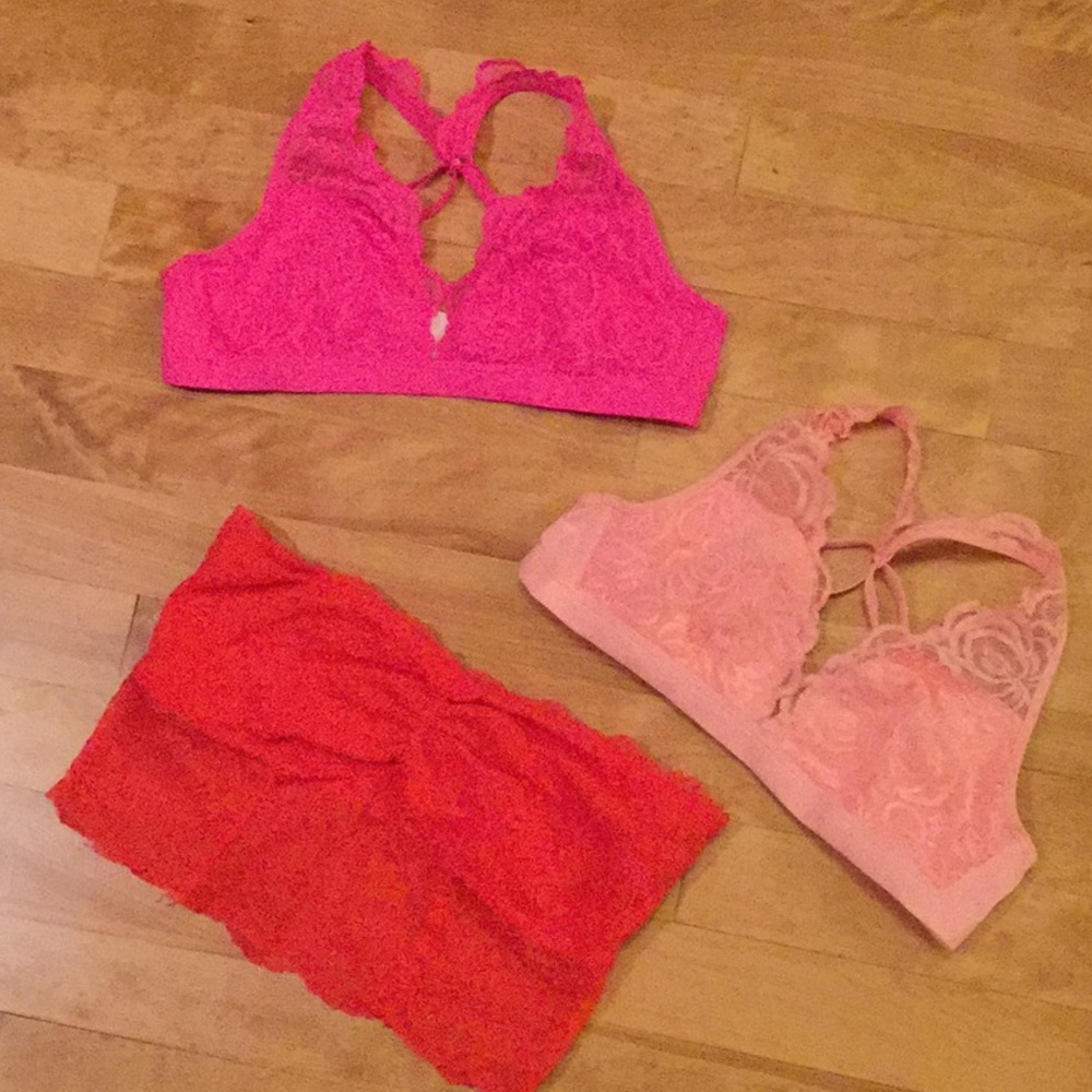 Lace bras from PINK and tube bra American Eagle
